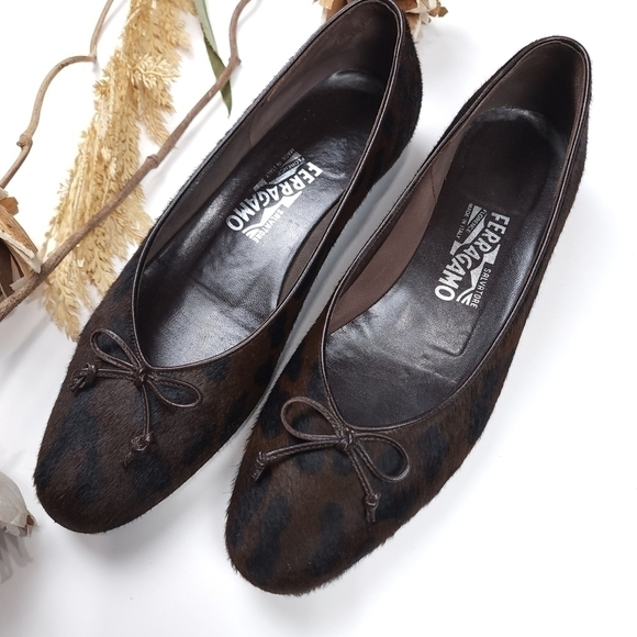 Salvatore Ferragamo Brown Black Leopard Fur Loafer Flats Sz 8½B - Picture 7 of 16